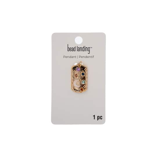 Gold & Rhinestone Celestial Shapes Metal Oblong Pendant by Bead Landing™